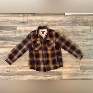 Merona plaid blue and tan jacket, Sherpa lined